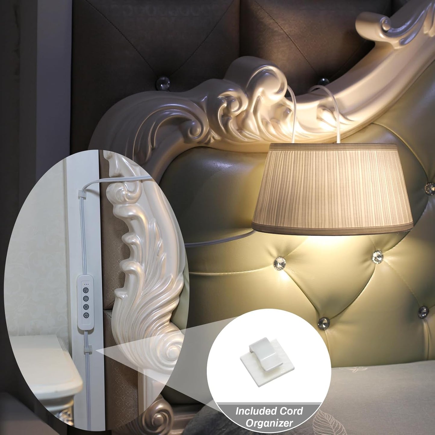NITOWOLF Bed Reading Light, Headboard Light Reading Lights for Books in Bed with Adjustable Hook, Eye Caring Soft Fabric Shade Bedtime Reading Lamp Plug in, LED Bulb Included (Beige)
