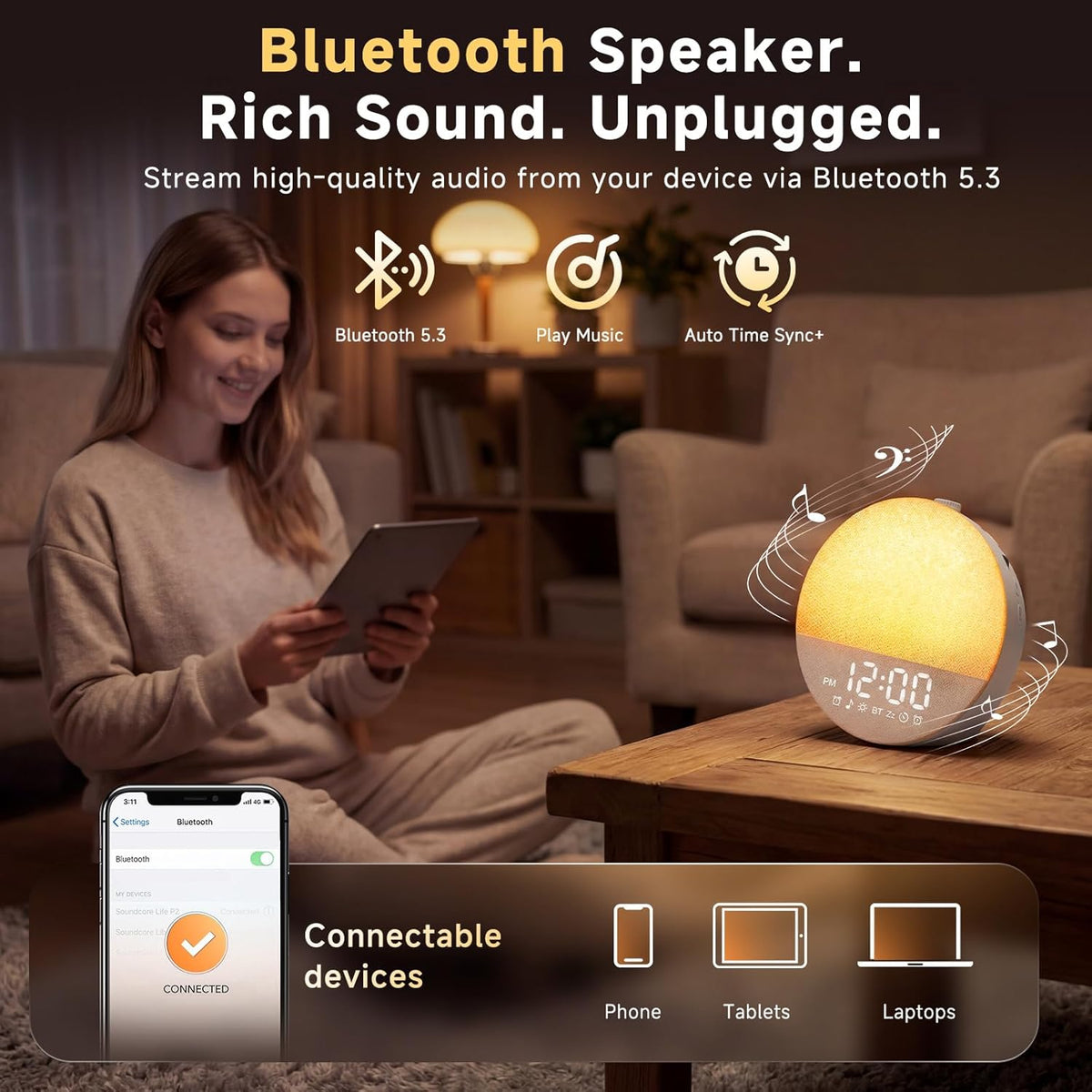 Geuuap Sunrise Alarm Clock, Natural Wake-Up Light White Noise Machine,Khaki