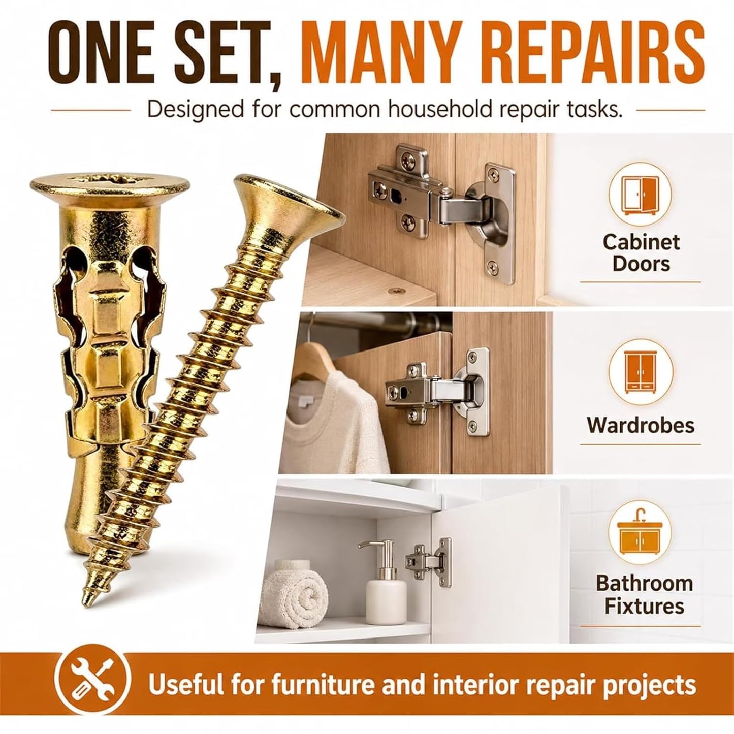 2026 6×14mm Short Expansion Screw Set - 100pcs for Cabinet Hinge Repair & Stripped Thread Restoration, Secure Cabinet Door Fastening Kit