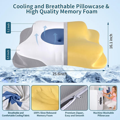 Cervical Neck Pillow for Pain Relief - Ergonomic Side Sleeper Pillow for Neck Support, Cooling Memory Foam Pillows, Contour Pillow Orthopedic Bed Pillow for Back Stomach Sleepers (Dark Grey)