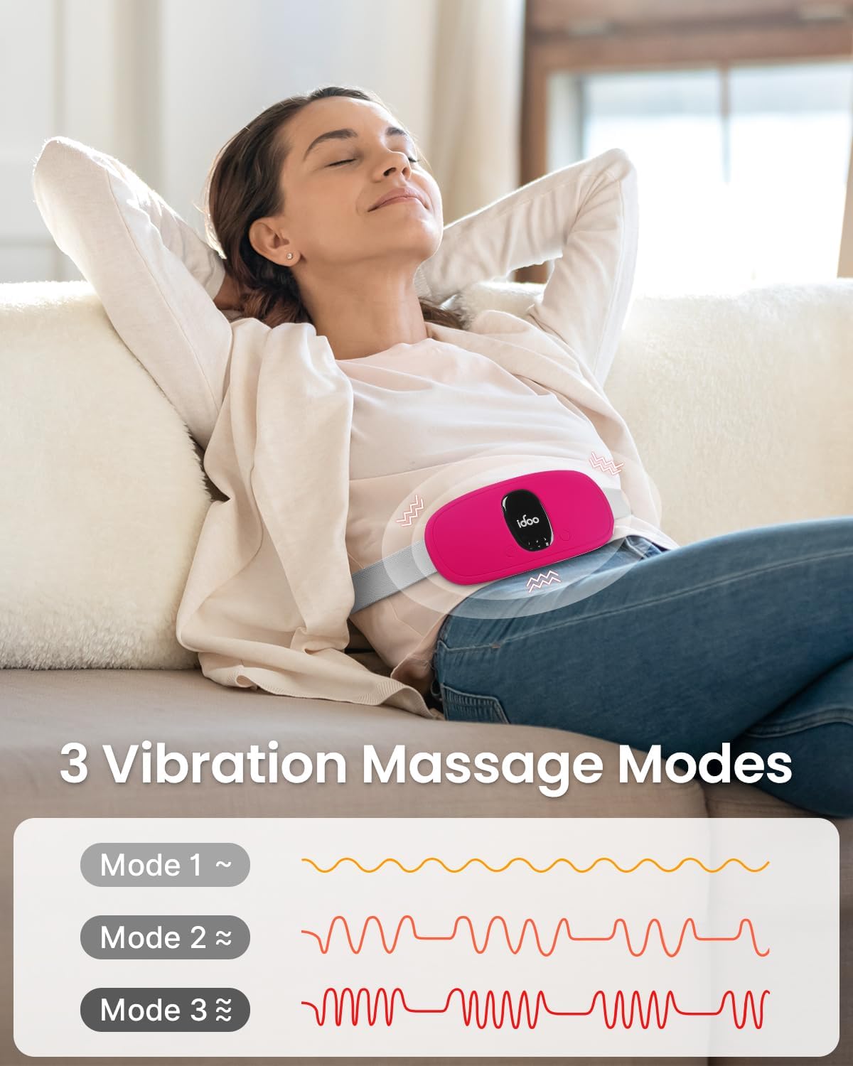 iDOO Portable Heating Pad for Period Cramps, FSA Eligible Item, Gifts for Women Girlfriend Mom Wife, Back Belly Heat Pad for Menstrual Pain Relief, with 3 Heat Levels 3 Massage | Back & Belly Wrap for Menstrual Cramps, 3 Heat Levels 3 Massage, FSA