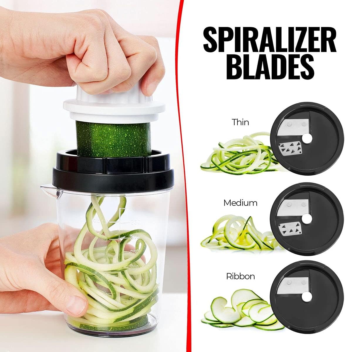 Fullstar Vegetable Spiralizer & Slicer, Veggie Noodle Maker Kitchen Gadget | 8 in 1 Compact Vegetable Slicer & Zucchini Noodle Maker with Sharp Stainless Steel Blades & A Safety First Design