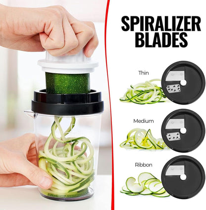 Fullstar Vegetable Spiralizer & Slicer, Veggie Noodle Maker Kitchen Gadget | 8 in 1 Compact Vegetable Slicer & Zucchini Noodle Maker with Sharp Stainless Steel Blades & A Safety First Design