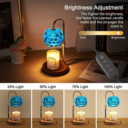 Candle Warmer Lamp with Timer Adjustable - Height Candle Warmer, Dimmer, Black Glass Wax Melting Lamps for Home Decor, for Candles in Jars with 2 Bulbs