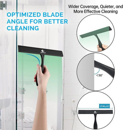 Shower Squeegee for Shower Doors with Bold Handle, 11" Anti-Rust Silicone Shower Squeegee for Shower Glass Door with Stainless Steel Inner Frame, Ergonomics All-Purpose Window Squeegee-Black