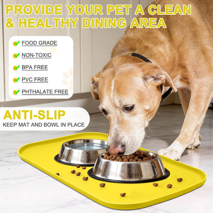 SMILOOL Waterproof Silicone Pet Food Mat with Raised Edge for Dog & Cat | 19" x 12" Non-Slip Pet Feeding Mats with Lip for Food & Water Bowl, Food Grade, Easy Cleaning, Black