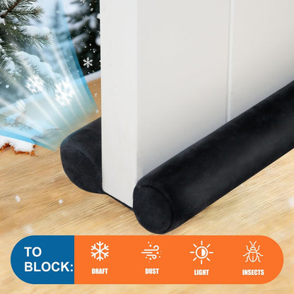 Under Door Draft Stopper 30-38" Adjustable Wind Stopper for Door & Window, Foam Door Sweep Air & Noise Blocker for Bottom of Doors Double Side Seal - Black