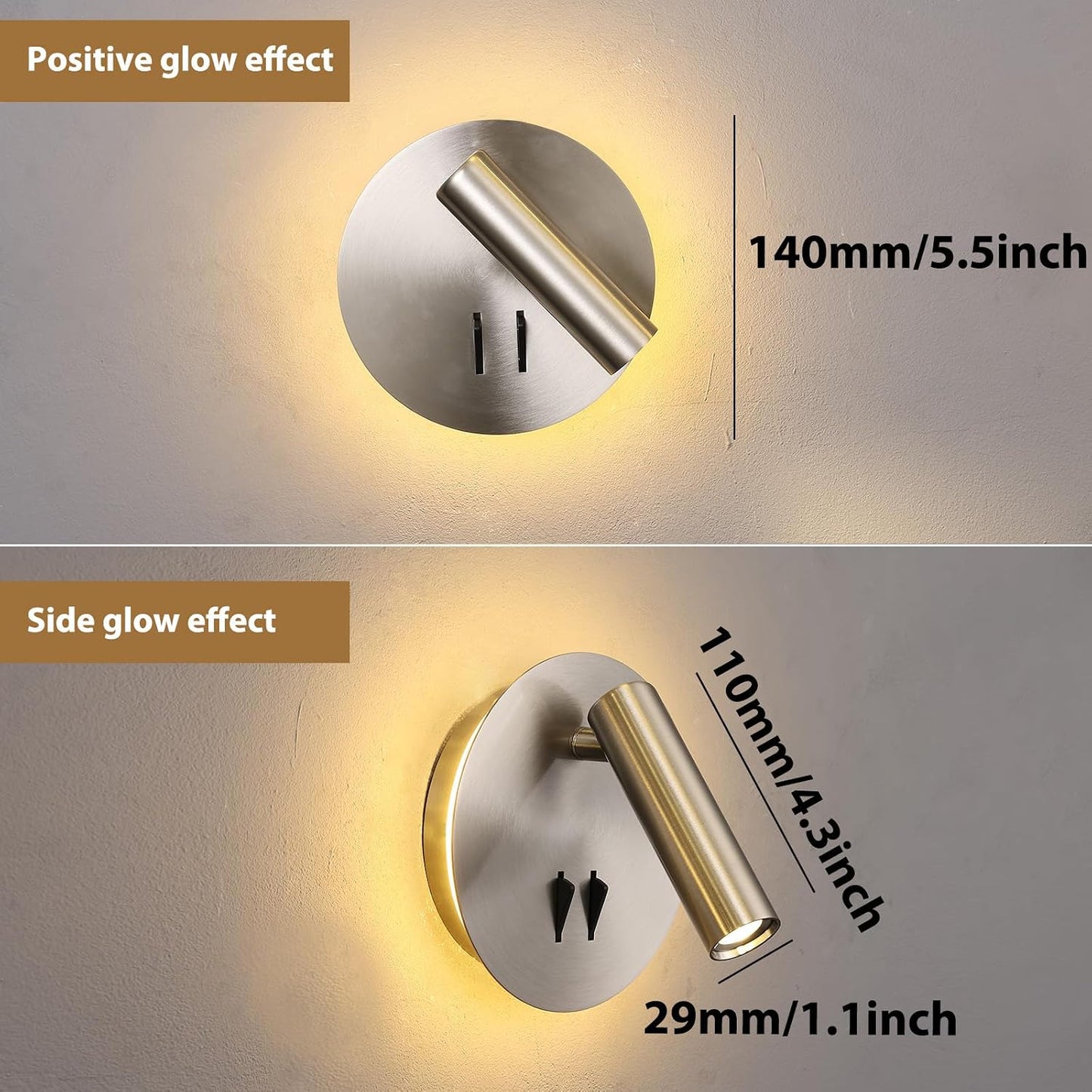 ZEROUNO Hardwired Sconces Wall Mounted Reading Lights with Switch LED Wall Lighting for Bedroom Bedside Lamps (Black)