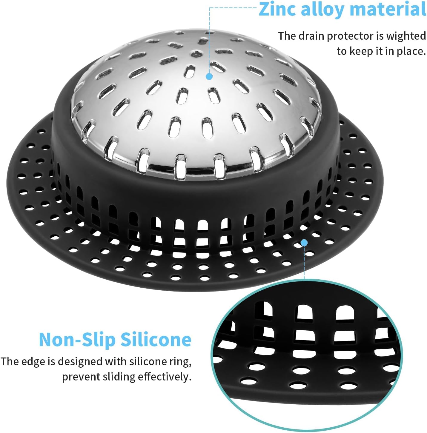 Aluvor Bathtub Drain Hair Catcher Shower Drain Cover Sink Drain Protector | Bathroom Sink & Bathtub Drain Strainer for Pop-Up & Regular Drains, grey