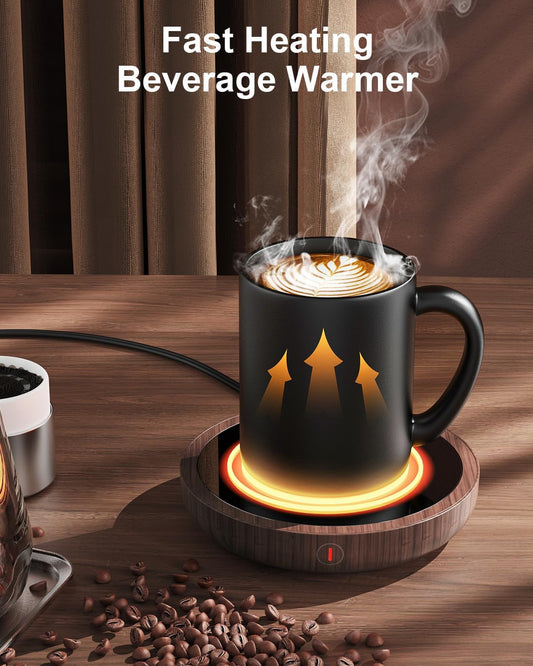 SWEETFULL Coffee Mug Warmer, Electric Cup Warmer for Desk - Wood | 36W Fast Heating Beverage, 3-Temp Settings, 4H Auto Shut-Off, Smart Coffee Gifts Accessories for Women Men Milk, Tea, Candle