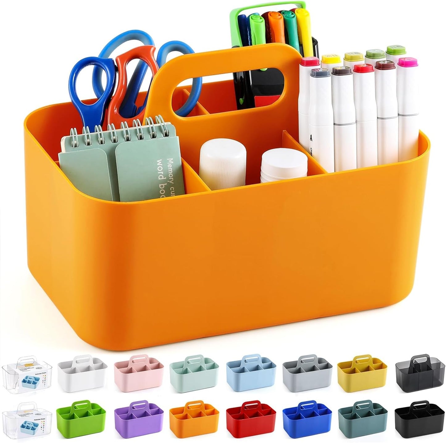 Multiuse Caddy Organizer with Handle, Portable Divided Plastic Tote Bin - Art Craft, Stationary Pen Marker Crayons, Makeup Hair Supplies Storage - Bathroom, Classroom, Dorm, Office, Desk Holder - Grey