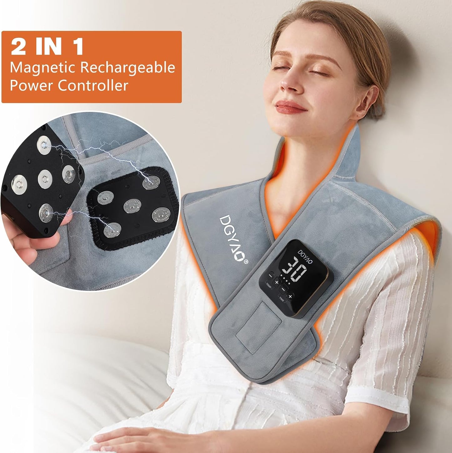 TUOB Heating Pad for Neck and Shoulder, Portable Cordless Heating Pad for Pain Relief with 4000mAh Controller, Rechargeable Electric Heat Pad, 4 Heat Setting & 6 Timers Auto Off