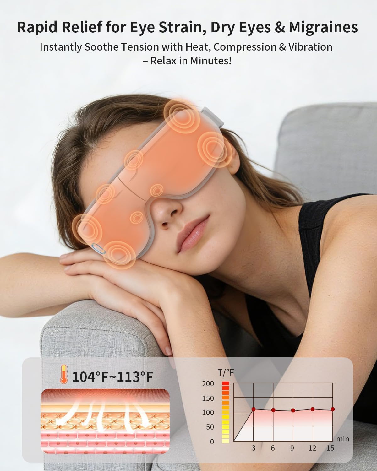 Eye Massager with Heat and Compression - Avocado Green Heated Eye Mask with Vibration, Bluetooth Music, 6 Modes, Rechargeable 1200mAh Battery for Eye Strain, Dry Eyes, Migraines Relief
