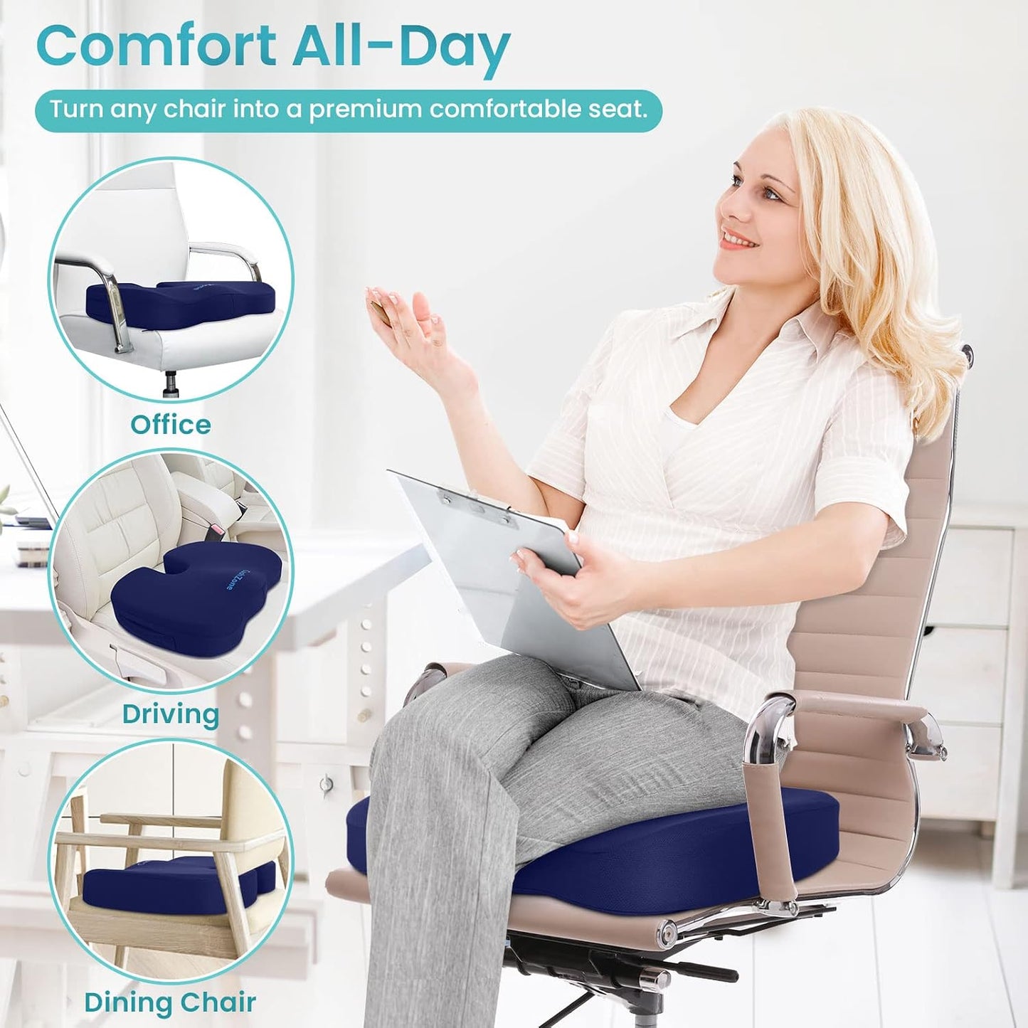 Gel Seat Cushion, Enhanced Memory Foam Cushion for Tailbone Pain, Black | Cooling Gel for Office Chair, U-shaped Design Chair Cushion for Gaming, Car, Wheelchair, Non-Slip Base, Washable Cover