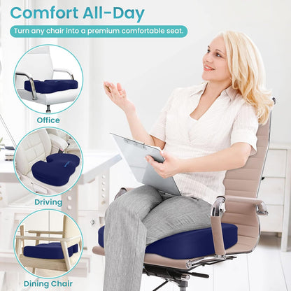 Gel Seat Cushion, Enhanced Memory Foam Cushion for Tailbone Pain, Black | Cooling Gel for Office Chair, U-shaped Design Chair Cushion for Gaming, Car, Wheelchair, Non-Slip Base, Washable Cover