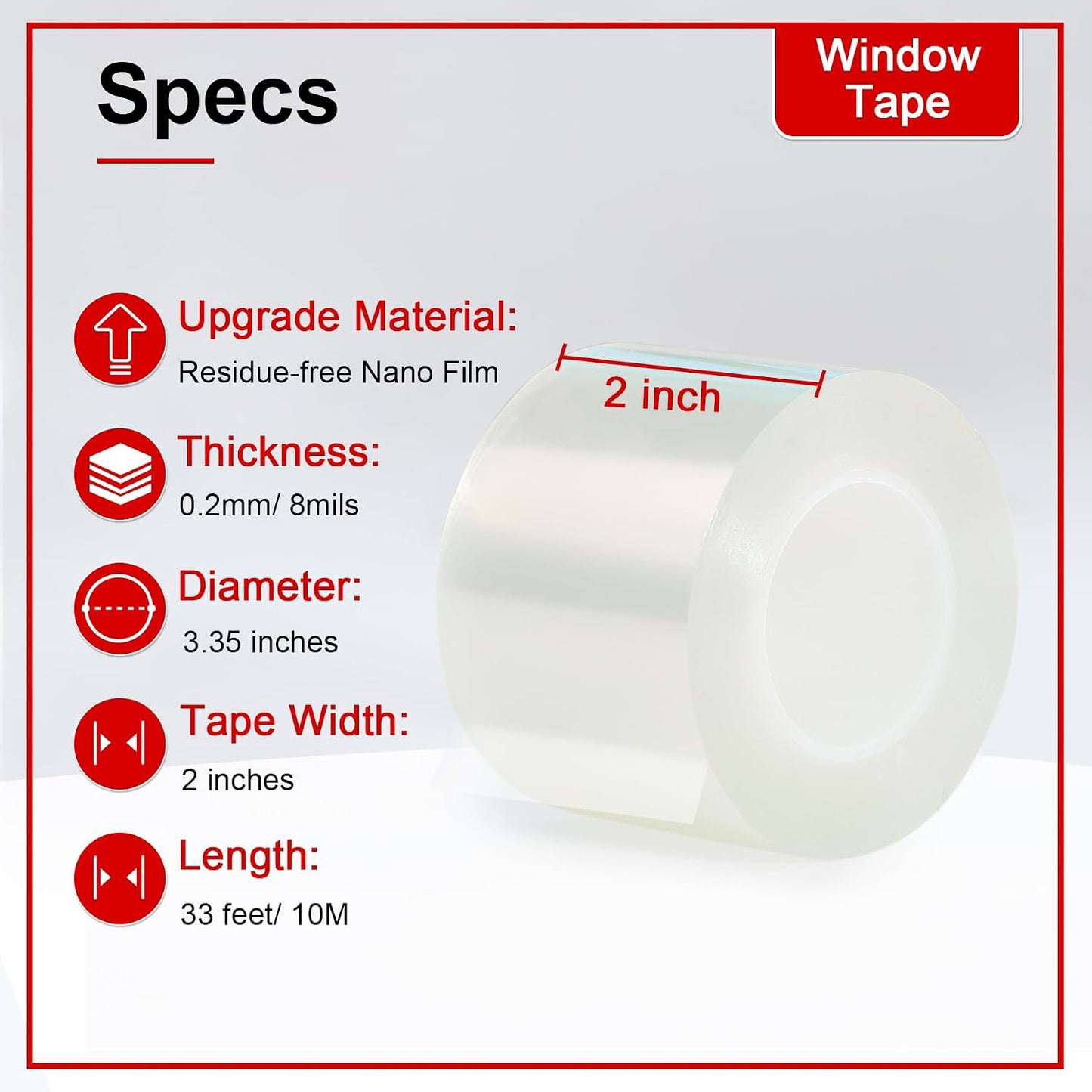 Window Sealing Tape 2 Inch x 33 FT Transparent Window Draft Insulation Residue-Free Clear Weather Stripping Caulk Tape Windproof Weatherproof Window Seal AC Units for Window Glass, Doors Gaps