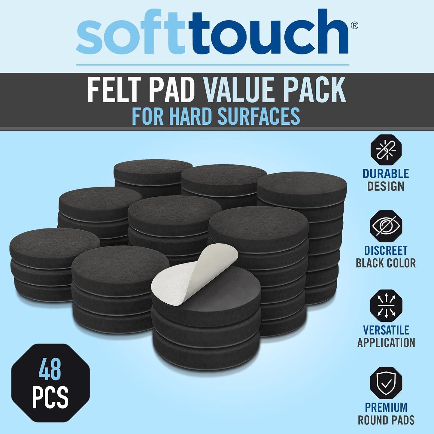 SoftTouch 1.5" Round Reusable Felt Furniture Sliders for Hard Surfaces, Noise-Reducing Adhesive Furniture Moving Pads for Beds, Sofas, Dressers, Set of 24, Beige
