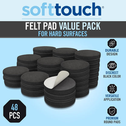 SoftTouch 1.5" Round Reusable Felt Furniture Sliders for Hard Surfaces, Noise-Reducing Adhesive Furniture Moving Pads for Beds, Sofas, Dressers, Set of 24, Beige