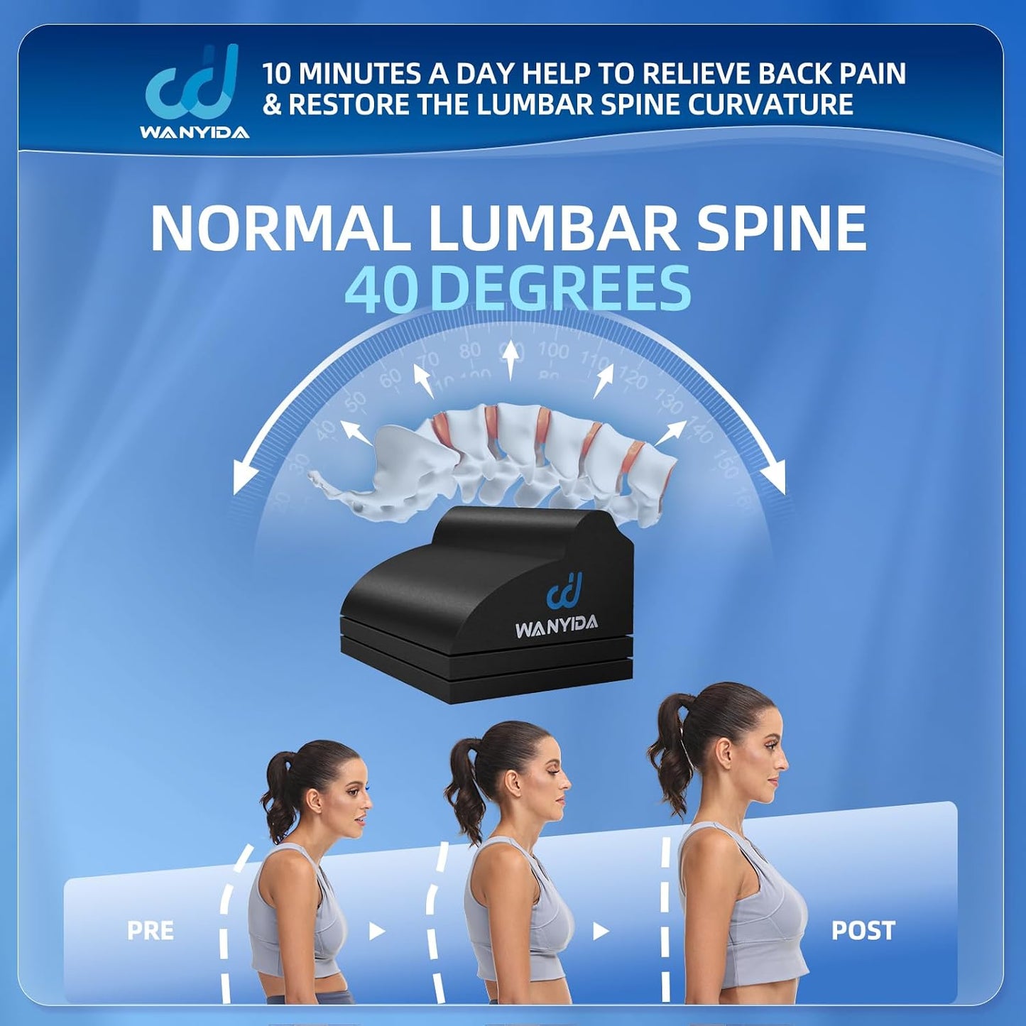 Lumbar Orthotic Traction Roll Device, Lower Back Stretcher for Pain relief, Back Traction for Lumbar Decompression, 3 Height Adjustable Lumbar Stretcher, Chiropractic