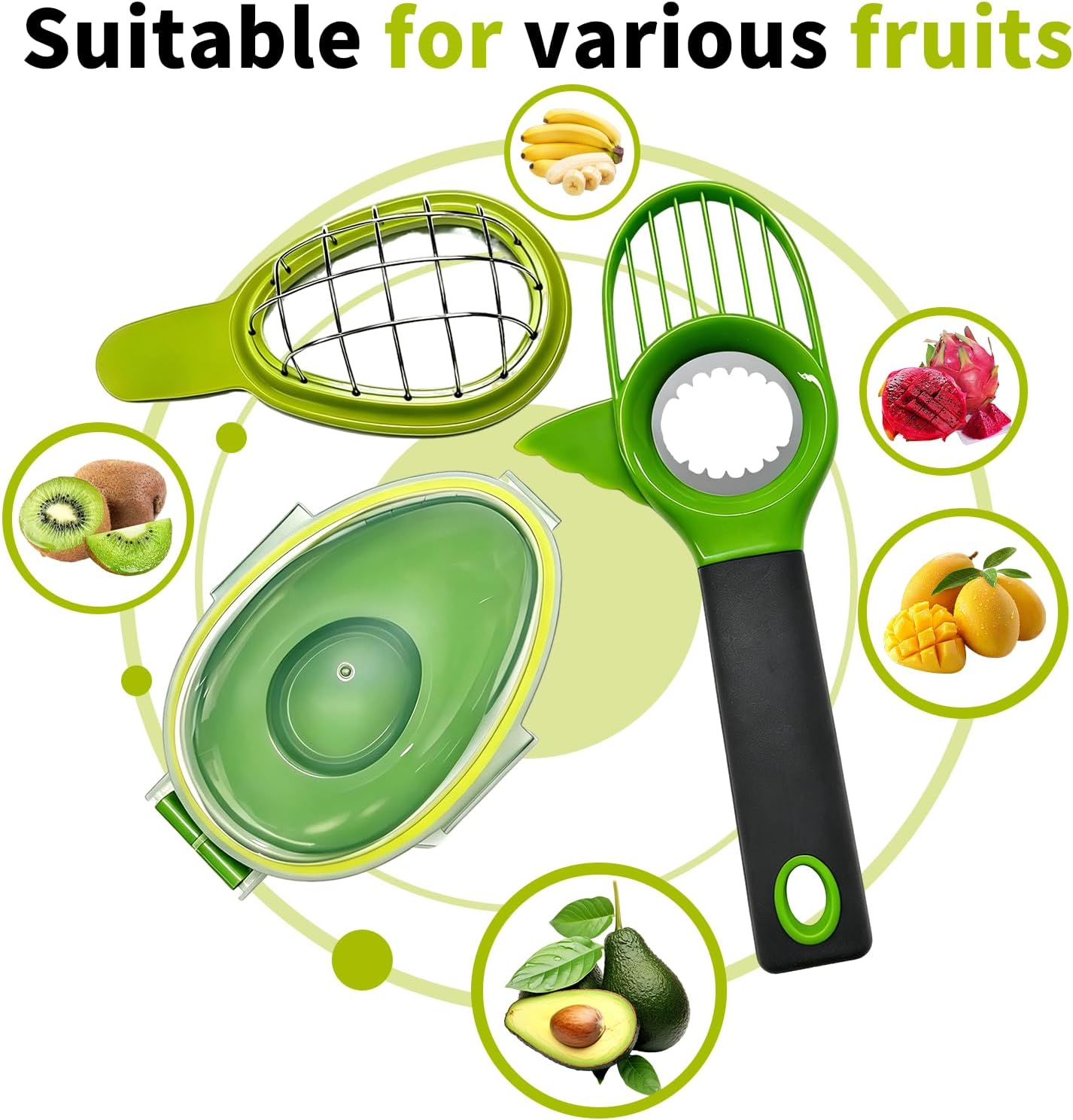 3 Set Avocado Slicer,Includes Avocado Slicer Tool 3 in 1, Avocado Cutter and Avocado Saver,Dishwasher Safe Tool for Slicing, Dicing and Keeping Avocados Fresh