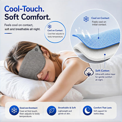 Cool Touch Cotton Eye Sleep Mask for Men & Women, Soft Breathable Flexible Fit for Side Sleepers, Adjustable Light Blocking Mask for Sleeping, Airplane Travel & Naps (Black)