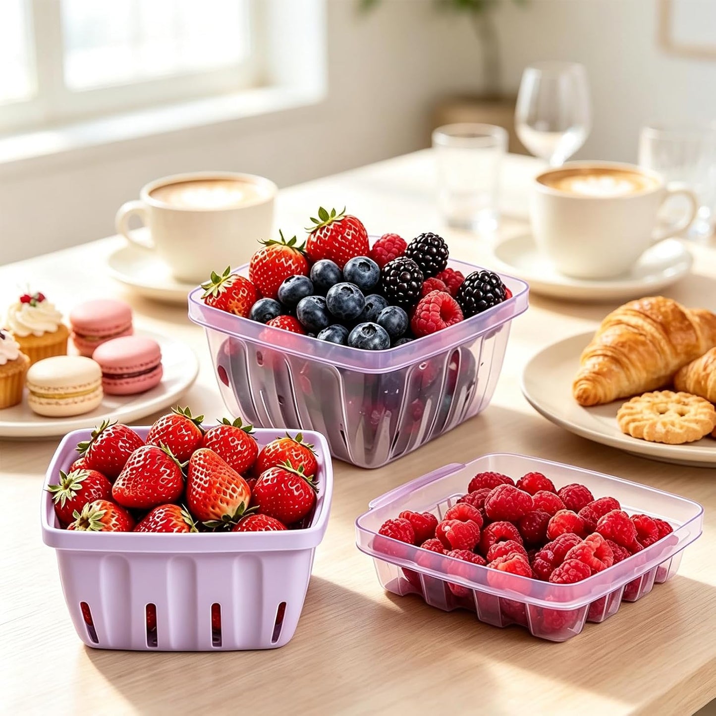 Berry Basket, 3-in-1 Fruit Colander with Holes, Berry Keeper with Colander | 1.1 Qt Vented Fruit Keeper, Lightweight Berry Bowl, Wash Drain & Store Strawberries, Blueberries, Grapes, Dishwasher safe