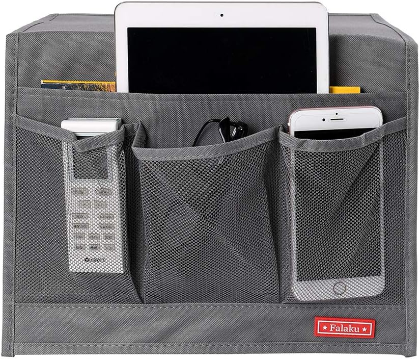 Bedside Caddy,Bedside Organizer Caddy Under Mattress,Holds Magazines,Books (4 Pockets-Grey)