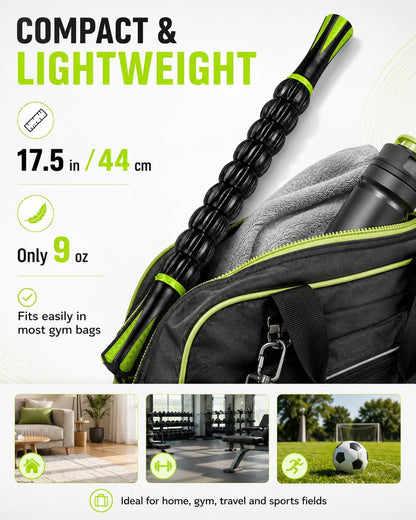 Massage Roller Stick for Muscles Deep Tissue, Portable Muscle Roller with 9 Independent ABS Rollers, 81 Contact Points, Dual-Grip Handles for Gym & Home Use