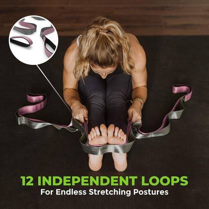 Stretching Strap for Physical Therapy, 12 Multi-Loop Stretch Strap 1.5" W x 8' L, Neoprene Handles, Physical Therapy Equipment, Yoga Straps for Stretching, Leg Stretcher.