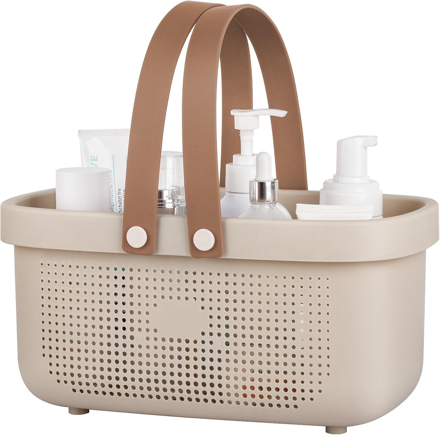 JiatuA Plastic Storage Basket with Handle Portable Shower Caddy Tote Organizer Basket Bin for Bathroom Kitchen Dorm Room Bedroom, Green | Sturdy Drainage Large Capacity Organizer Basket with Silicone Handles for Bathroom Kitchen Bedroom College Dorm