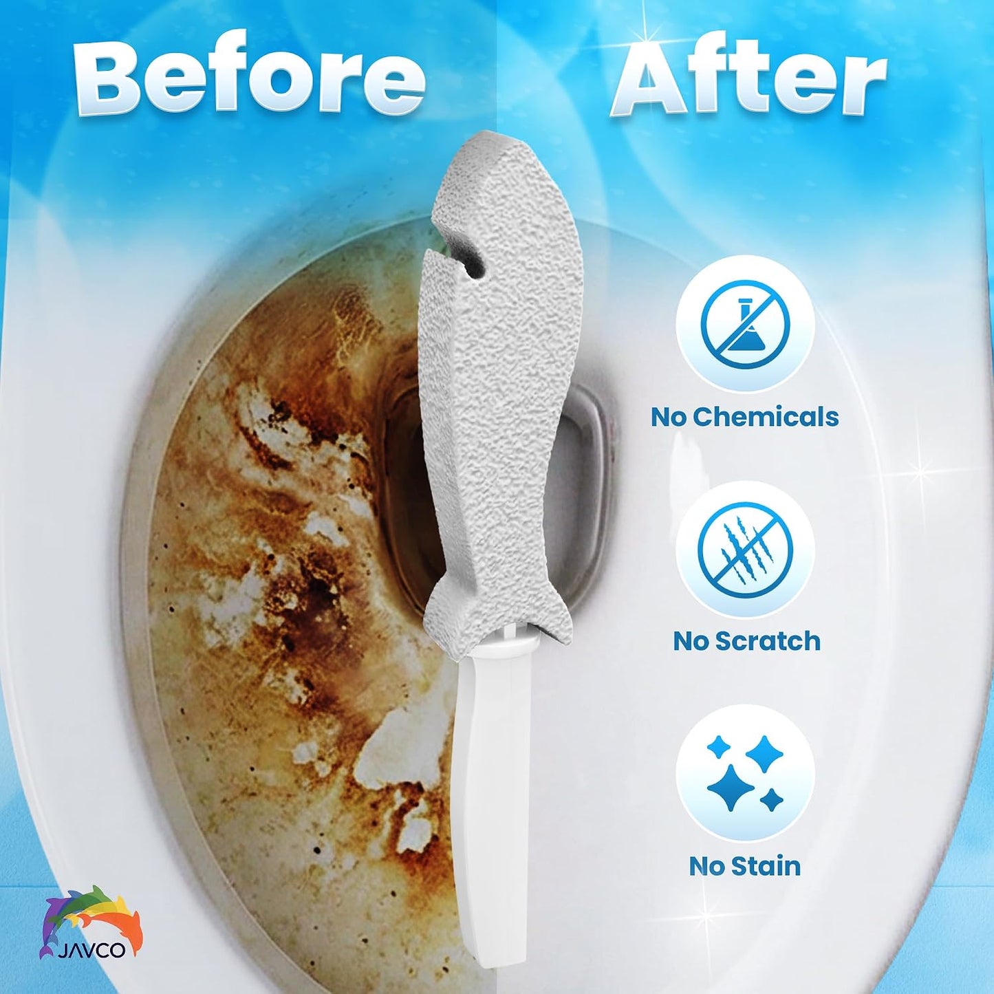 JAVCO Pumice Stone for Cleaning with Handle (4 Pack) – Scrubbing Stone for Porcelain, Ceramic and Tile, Pumiceshark for Toilet Cleaning (4, value pack)