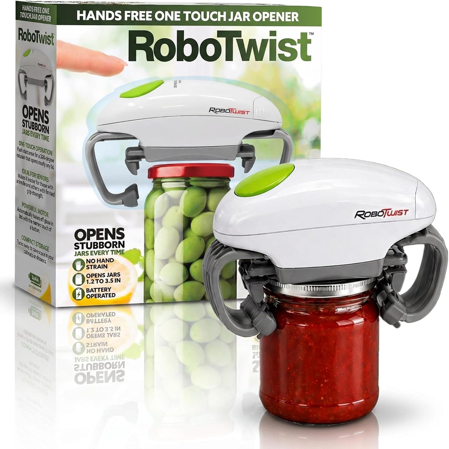 Robotwist Automatic Jar Opener Deluxe Model with Improved Torque | Electric, One Touch Hands Free for Seniors with Arthritis or Weak Hands, Fits All Jars 1.2–3.5 in