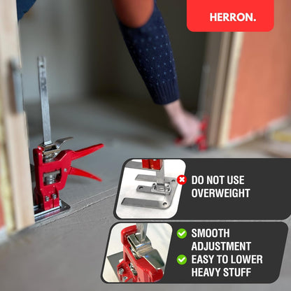HERRON Labor Saving Arm Jack 2-Pack, 440 lbs Cabinet Lifter, 6 inch Lift | Built-in measuring scale, all-steel construction, one-hand pump operation, for cabinets, doors, drywall and flooring