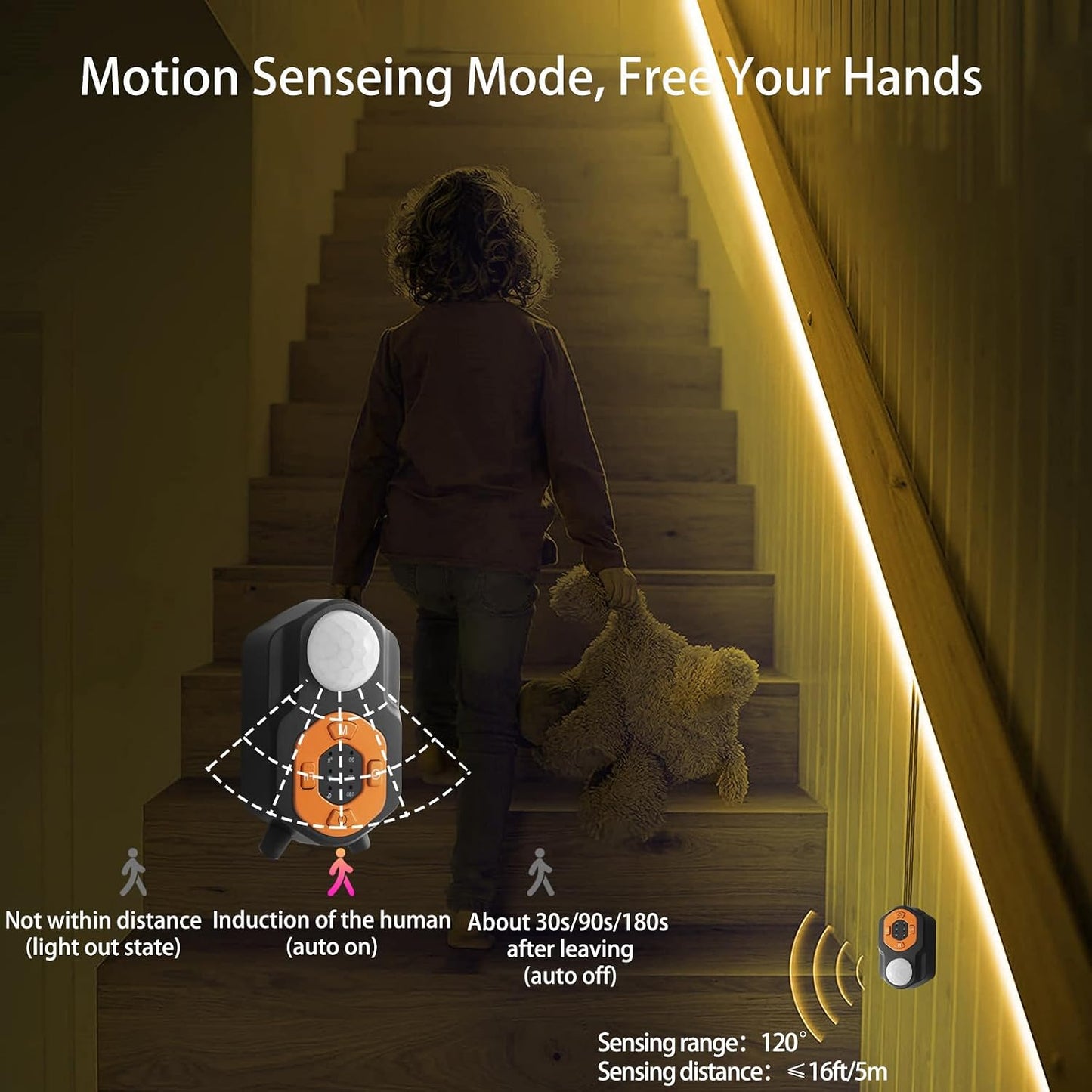 Motion Sensor LED Light Strip 19.68ft Under Bed Lights, RGB 3 Mode Motion Activated Bed Light with Music Sync and Timer, Dimmable Color Changing LED Lights Father Day Gifts