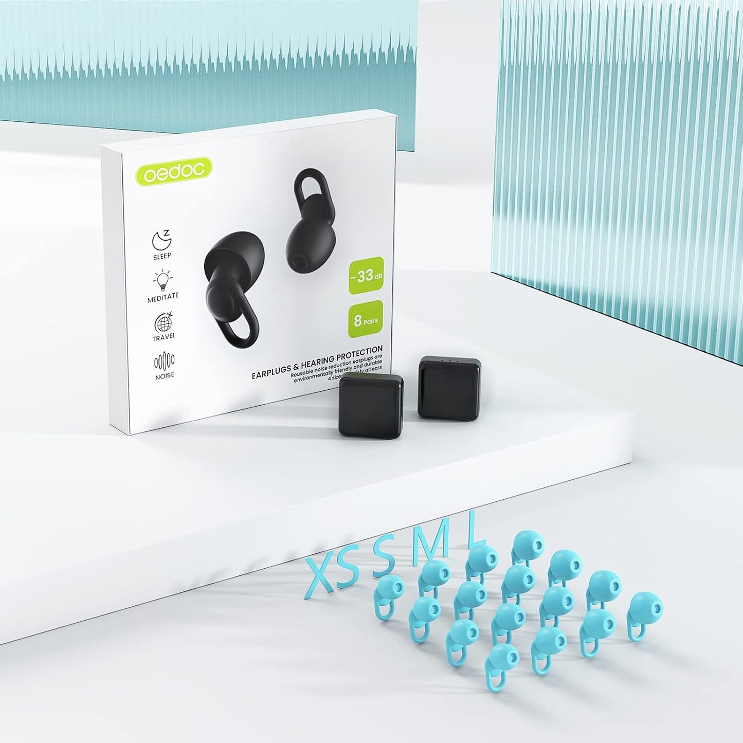 Silicone Ear Plugs for Noise Reduction - Reusable Soft Comfortable Earplugs for Sleeping,Noise Sensitivity & Flights -16 Ear Tips in XS/S/M/L, with 2 Travel Boxes - 33dB Noise Cancelling (Olive Green)