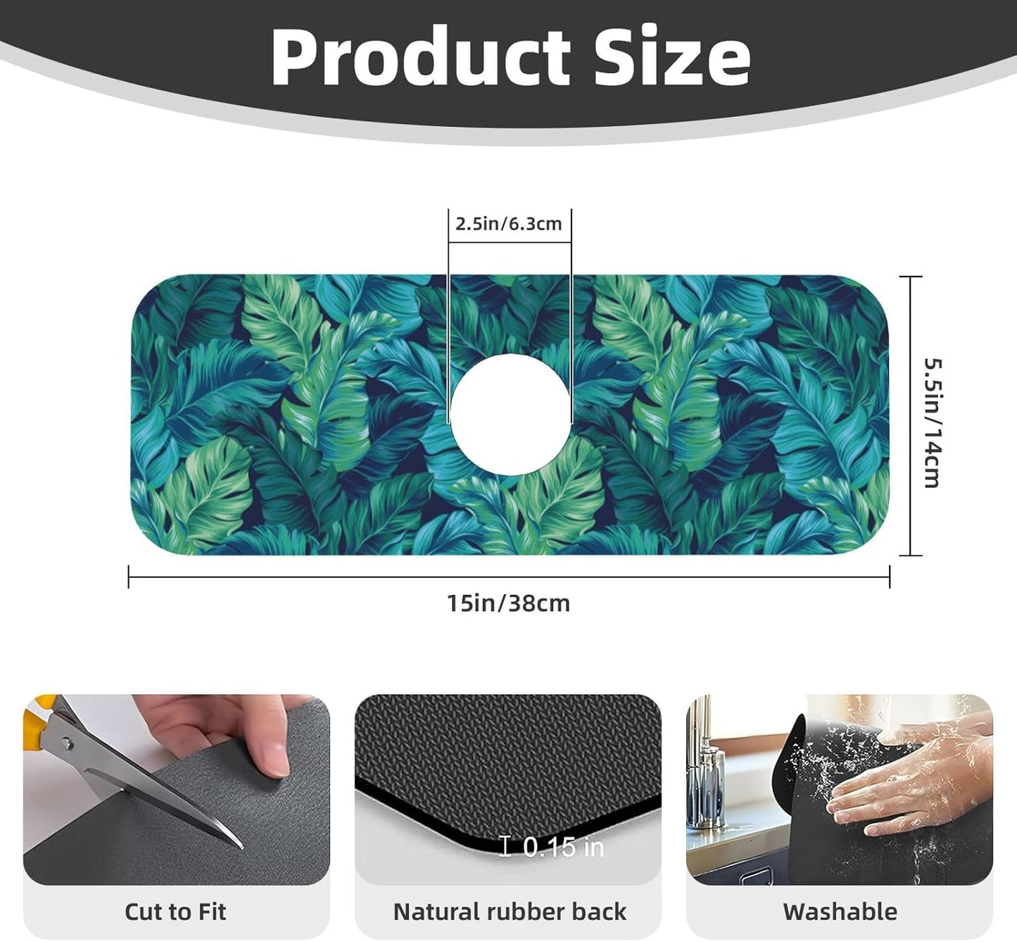 Abstract Flower Blooming Floral Watercolor Kitchen Sink Splash Guard Faucet Mat Super Absorbent Fast Drying Mat Sink Gadgets-Fast Drying Pad Sink Mat For Kitchen Bathroom (15" X 5.5" )