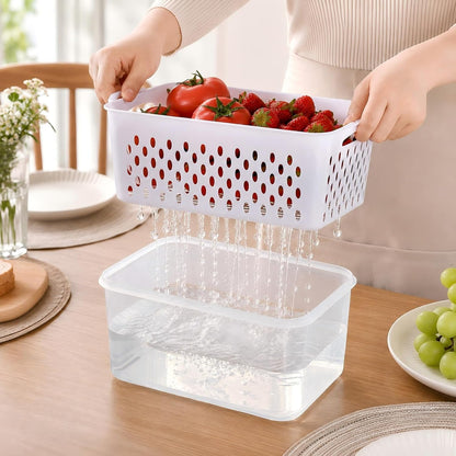 3 Pcs Fruit Storage Containers for Fridge, Produce Storage Containers with Removable Colander Basket & Airtight Lid,food storage containers, for Fruits, Vegetables & Meat