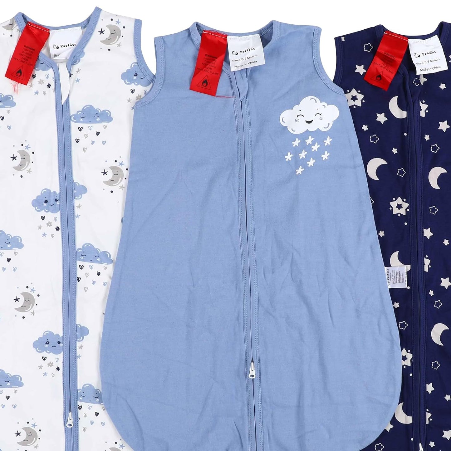 Yoofoss Baby Sleep Sack 0-6 Months Wearable Blanket for Babies 100% Organic Cotton 2-Way Zipper TOG 0.5 Toddler Sleeping Sack 3 Pack, Sleep Sacks