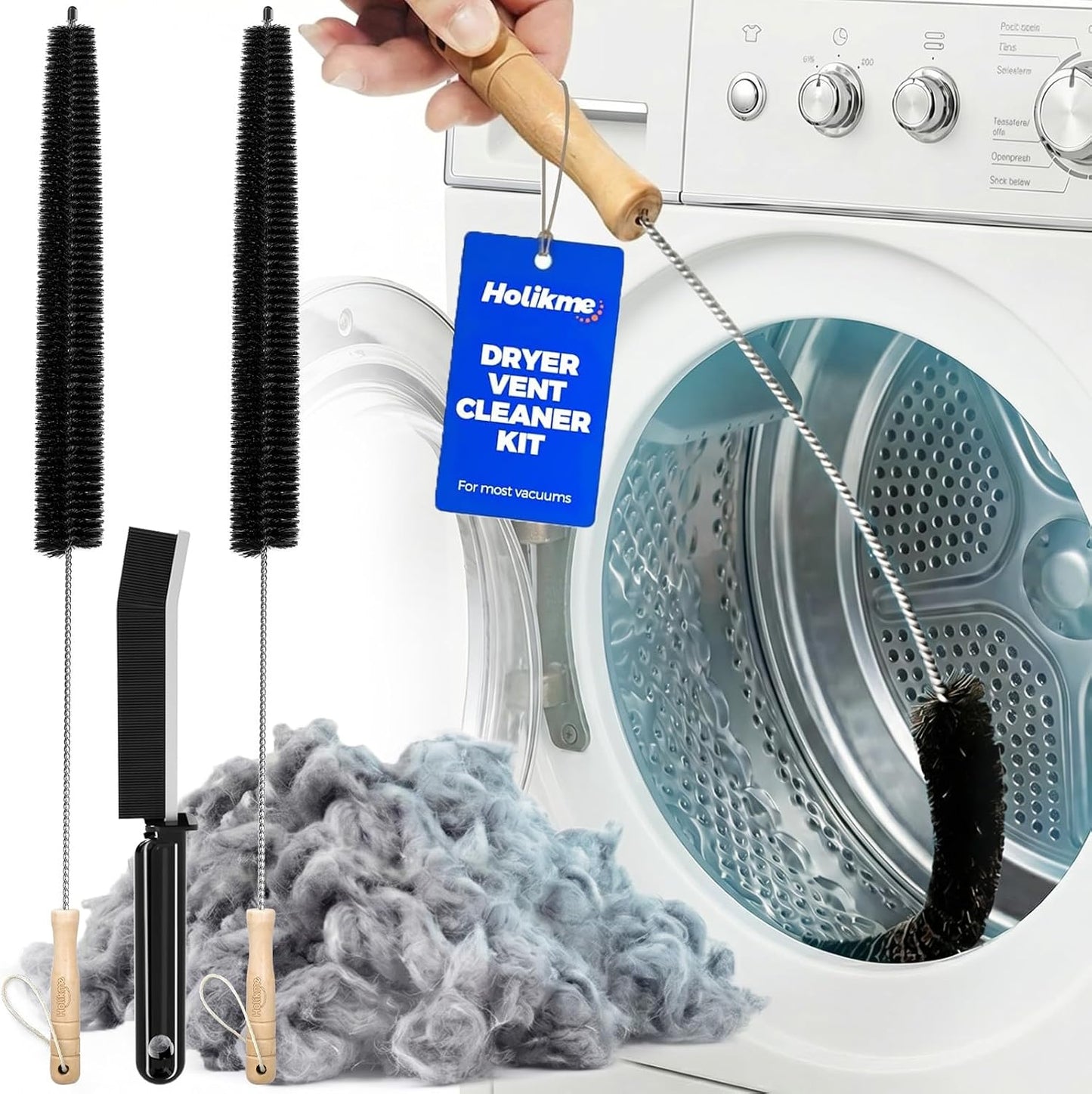 Holikme Dryer Vent Cleaner Kit, 2 Pcs Replacement Lint Brush for Vent Trap | Dryer Vent Cleaning Kit with Crevice Tool - Deep Lint Brush for Dryer Trap & Filter, Flexible Nylon Bristles