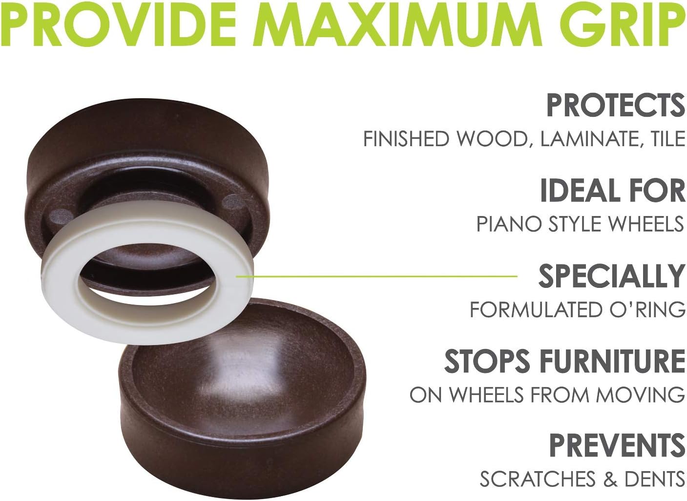 Slipstick CB605 Small Furniture Wheel Caster Cups/Floor Protectors with Non Skid Rubber Grip (Set of 4 Non Slip Furniture Cups) 1-3/4 Inch Round - Chocolate Brown