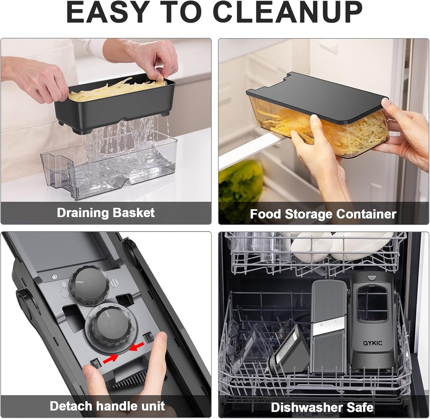 QYKIC Safe Mandoline Slicer for Kitchen, Adjustable Potato Slicer Pro | 0.1-8mm Vegetable Chopper Fry Cutter Julienne Dicer Large Chute Stainless Steel Blades Detachable Dishwasher Safe Gifts