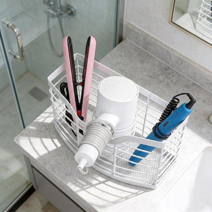 Hair Tool Organizer, Hair Dryer Holder for Bathroom Vanity Counter Cabinet | Dresser Blow Dryer Holder, No Drilling Wall Mount Storage Basket for Blow Dryers, Shaver, Comb, Curling Iron, Straightener