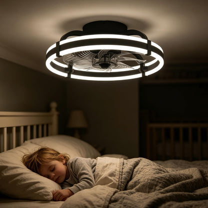 18.9" RGB Flush Mount Ceiling Fan with Light, 6 Speeds 3 Colors, Timer