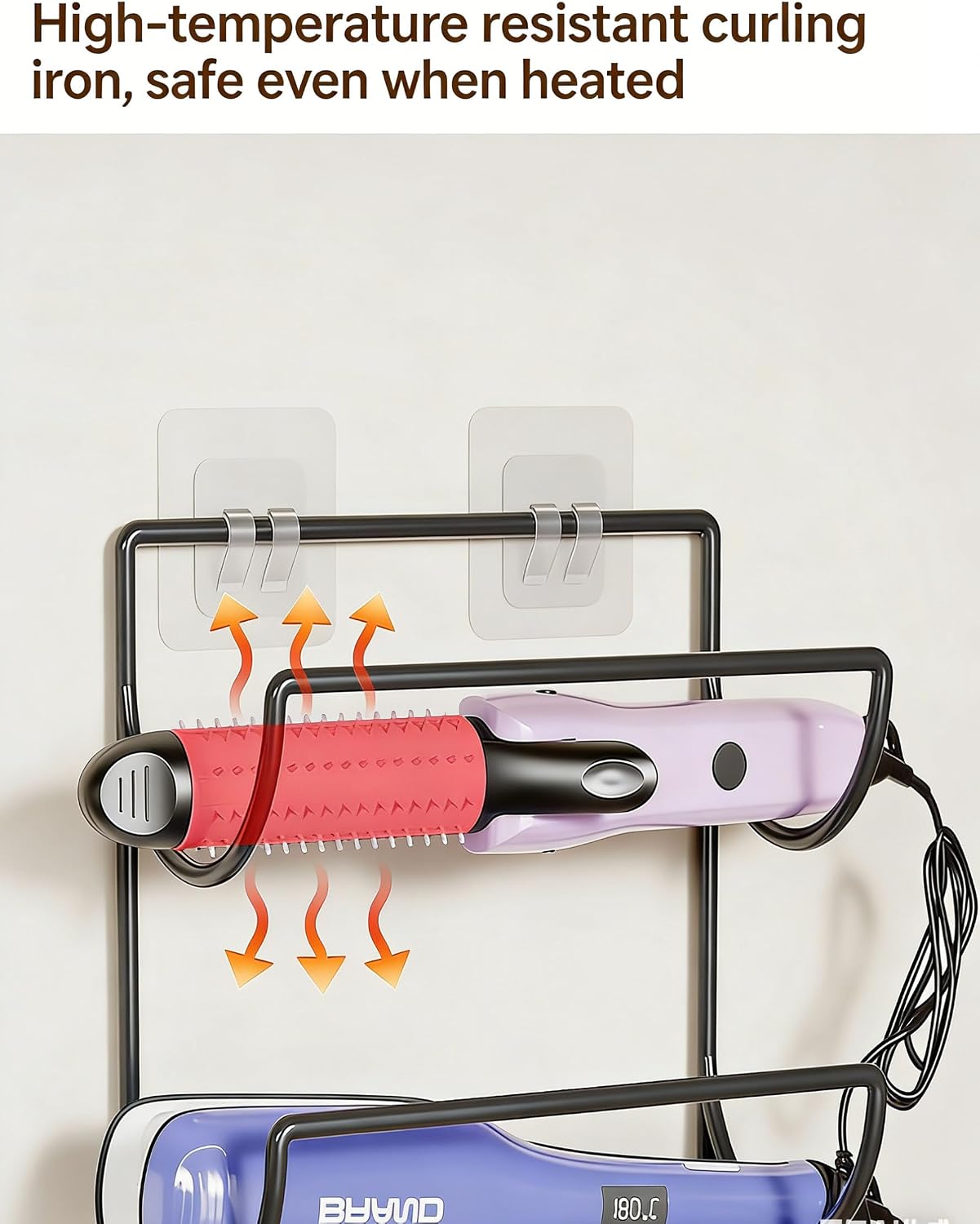 4-Tier Metal Hair Tool Organizer, No Drill Wall-Mounted Storage Rack - Heat Resistant Holder for Curling Iron, Hair Dryer, Straightener, Styling Tools (White/Black)