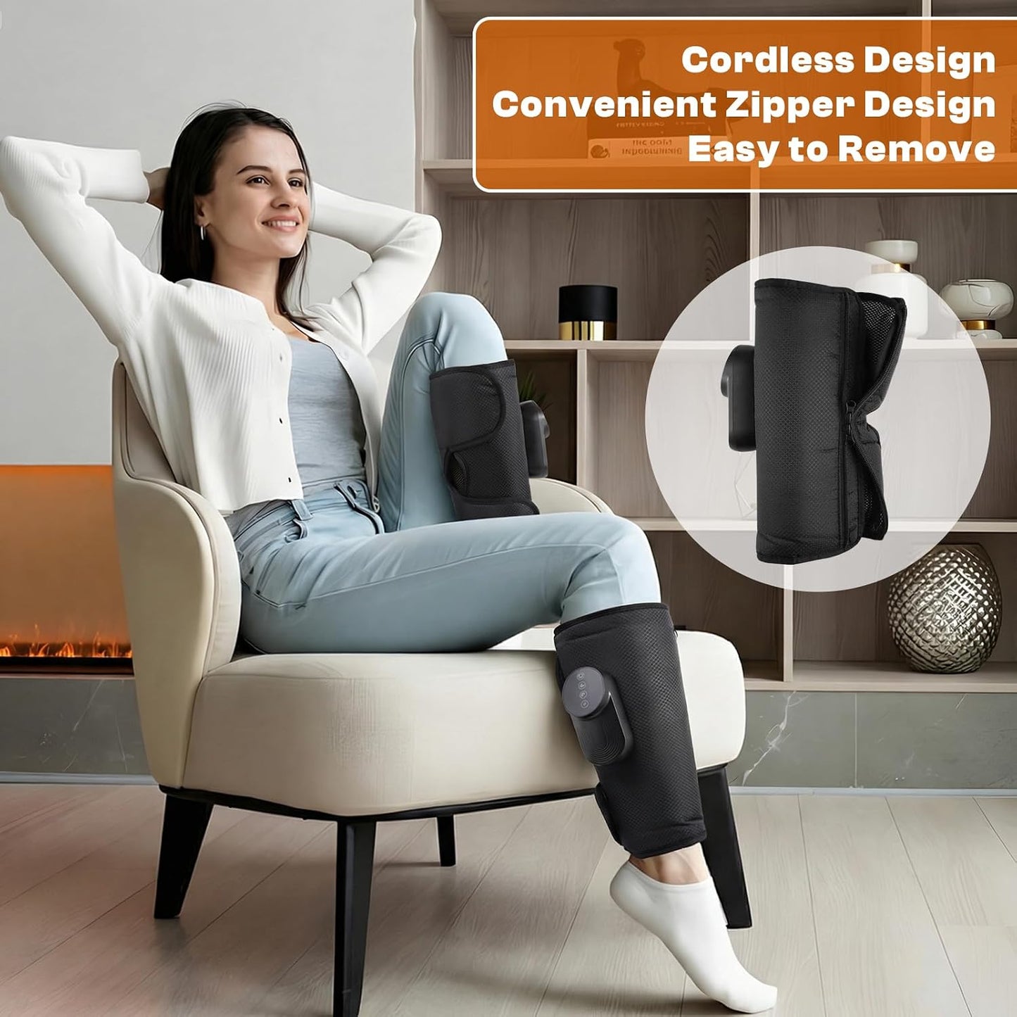 Cordless Leg Massager for Relaxation, Portable Calf Massager with 3 Massage Modes & Heat, Adjustable Straps, Washable Oxford Fabric, Gift for Men Women at Home, Office, Gym (1 Piece)