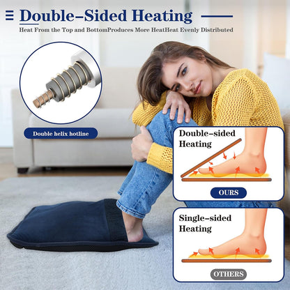 Double Sided Electric Foot Warmer with LCD Display, Foot Heating Pad, Navy
