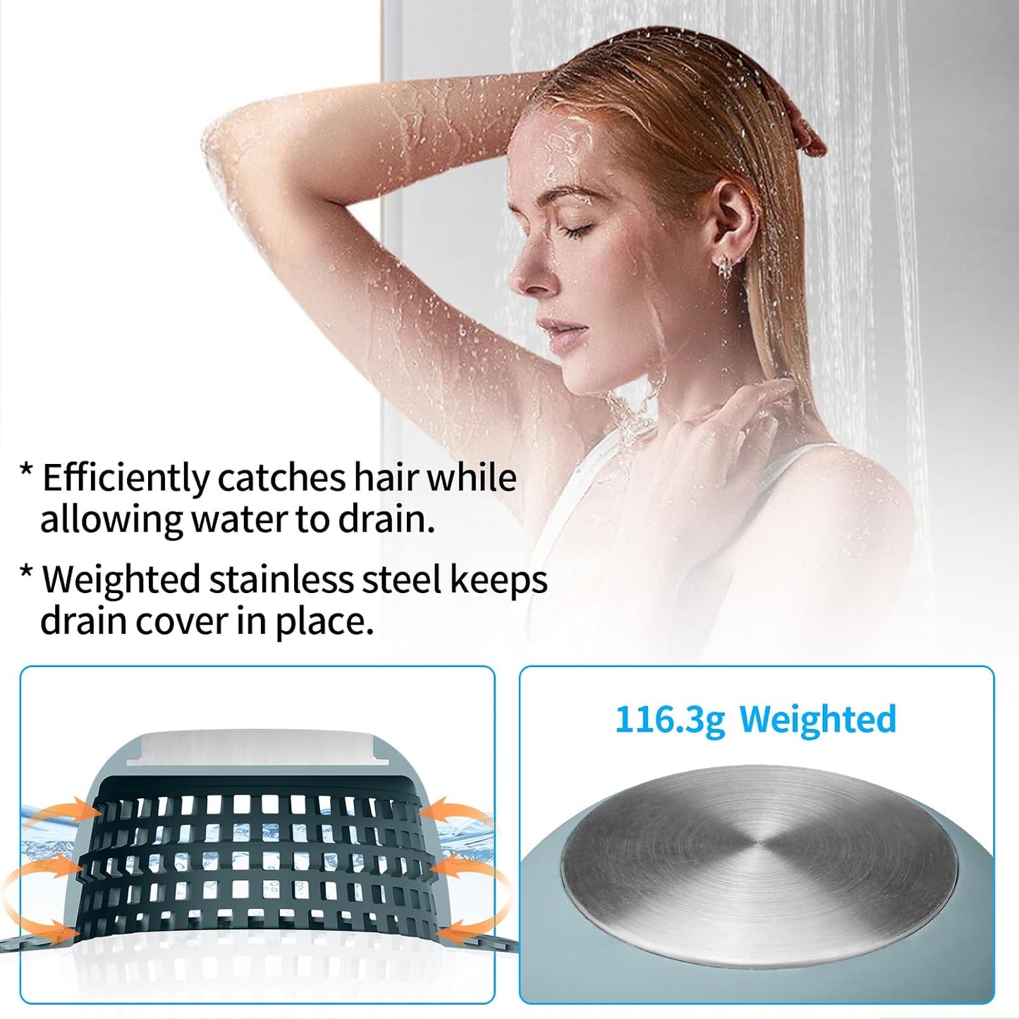 Aluvor Shower Drain Hair Catcher Bathtub Drain Cover Sink Drain Protector | Bathroom Sink & Bathtub Drain Strainer for Pop-Up & Regular Drains, Silver Grey