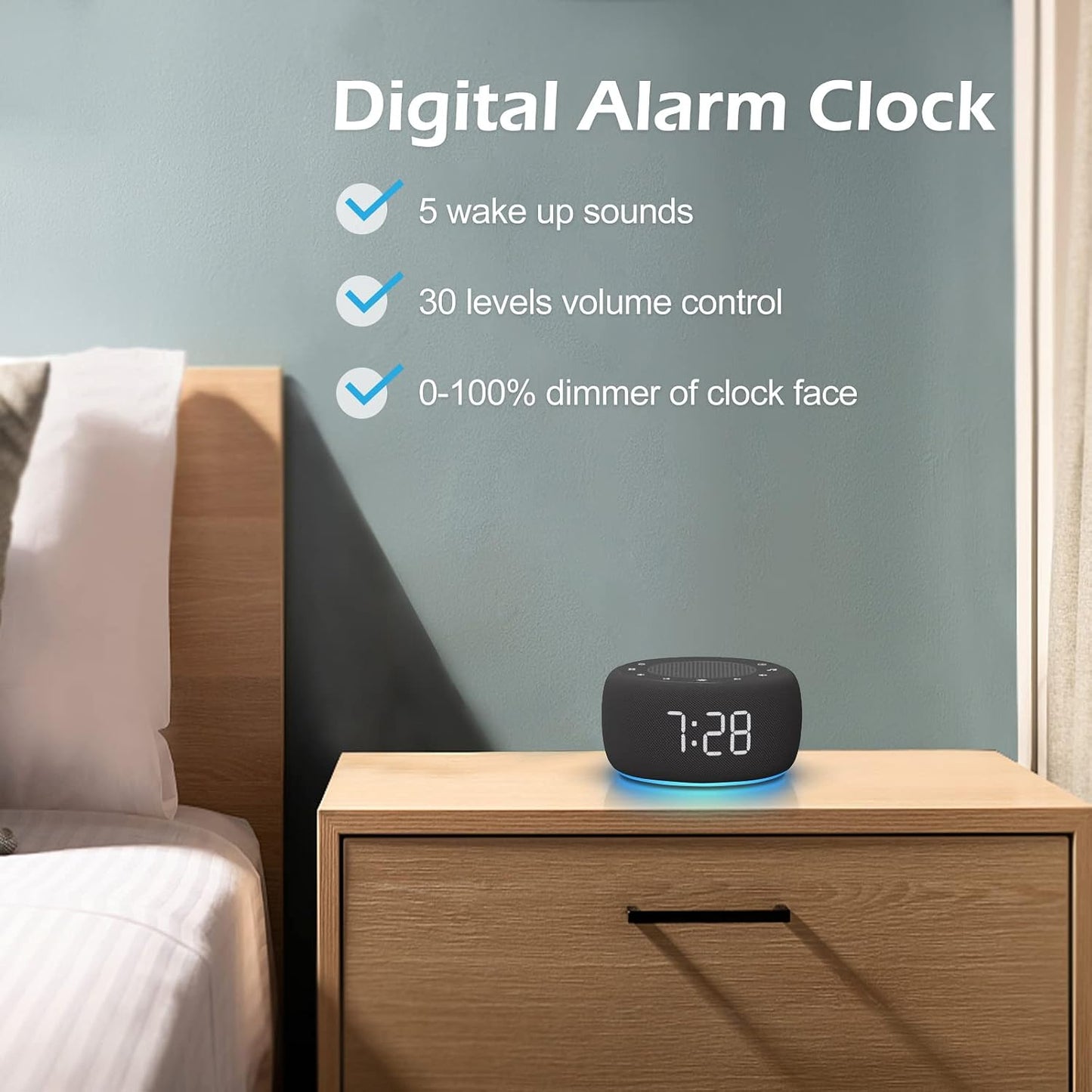 Buffbee Pro 2nd Gen| Sound Machine, Alarm Clock with Bluetooth Speaker | Upgraded Rechargeable Battery, White Noise Machine with 25 Sleep Sounds, Portable for Travel & Bedroom