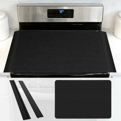 28 x 20 in Electric Stove Top Cover Set with 2 Stove Gap Covers | Thickened food-grade silicone glass cooktop protector; 450°F heat resistant, extra counter space, raised-edge dish drying mat