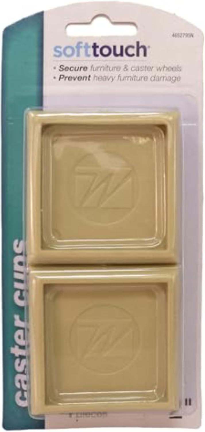 SoftTouch 2" Square Reusable Furniture Caster Cups for Couches, Chairs, Tables on Carpet or Hard Surfaces, Furniture Wheel Caster Cups with Vinyl Base, Set of 4, Brown